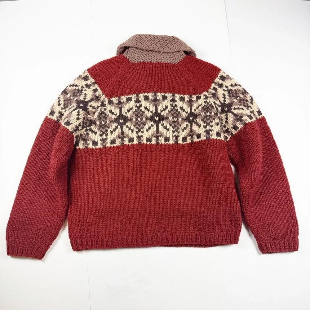 Orvis Men's 100%‎ Wool Chunky Knit Shawl Collar Sweater XL Burgundy Brown